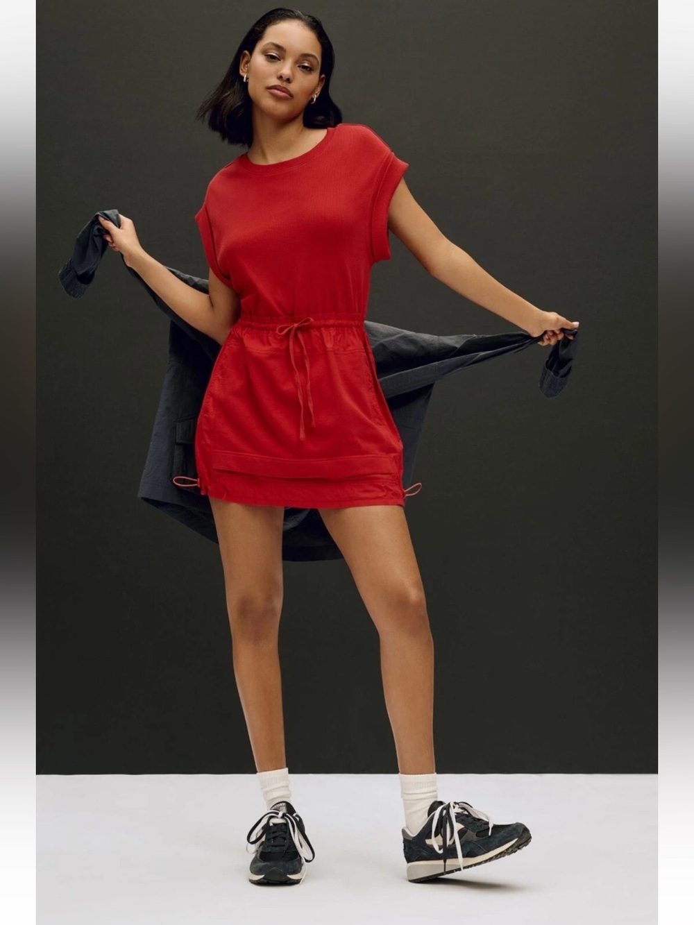 Daily Practice Anthropologie red drawstring waist T-shirt dress